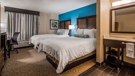 Pillowtop beds, desk, laptop workspace, blackout drapes