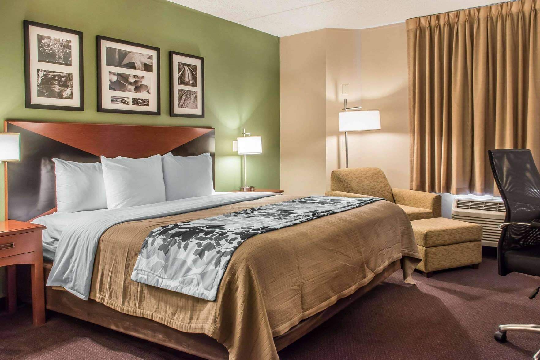 Pillowtop beds, desk, blackout drapes, iron/ironing board