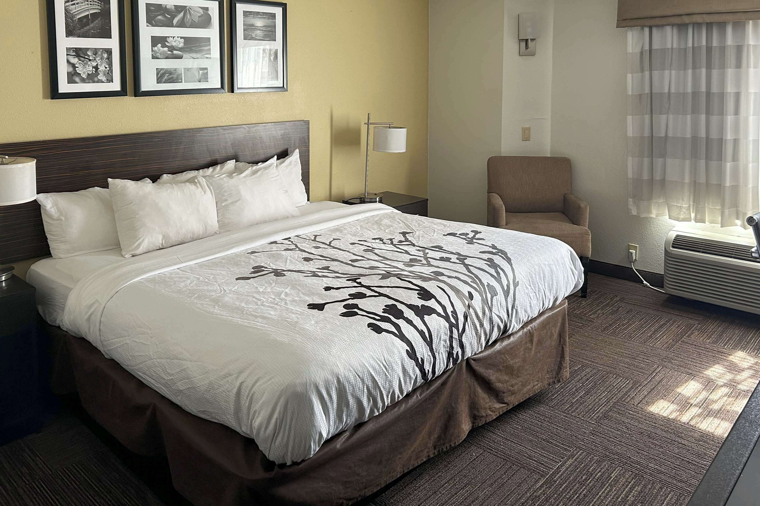 Desk, iron/ironing board, bed sheets