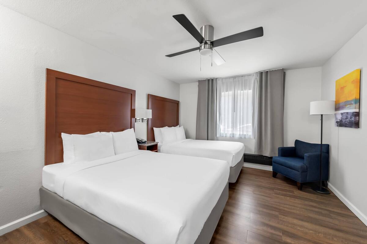 Premium bedding, down comforters, pillowtop beds, in-room safe