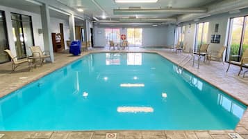 Indoor pool, open 6:00 AM to 10:00 PM, pool loungers