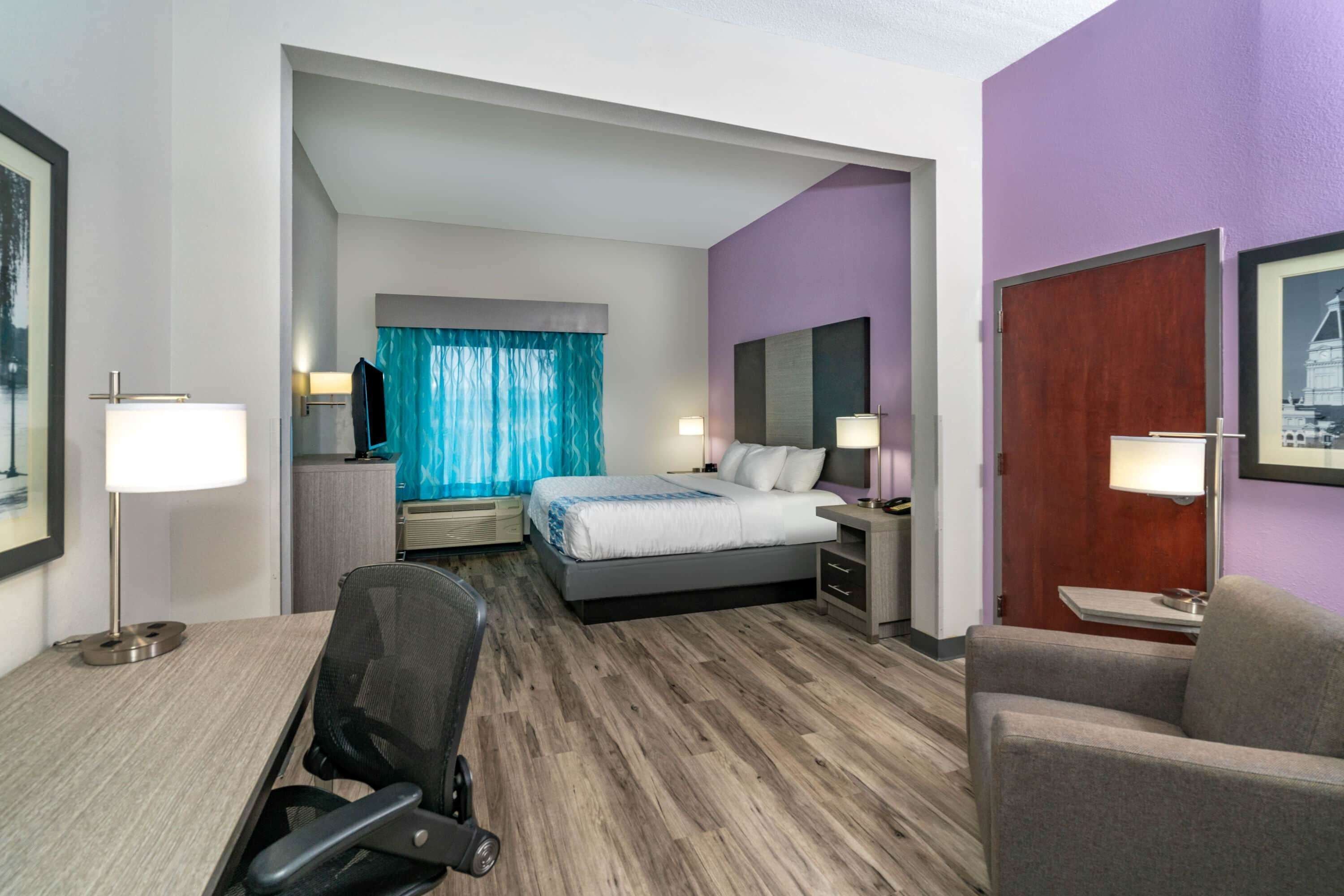 premium bedding, desk, laptop workspace, free wifi