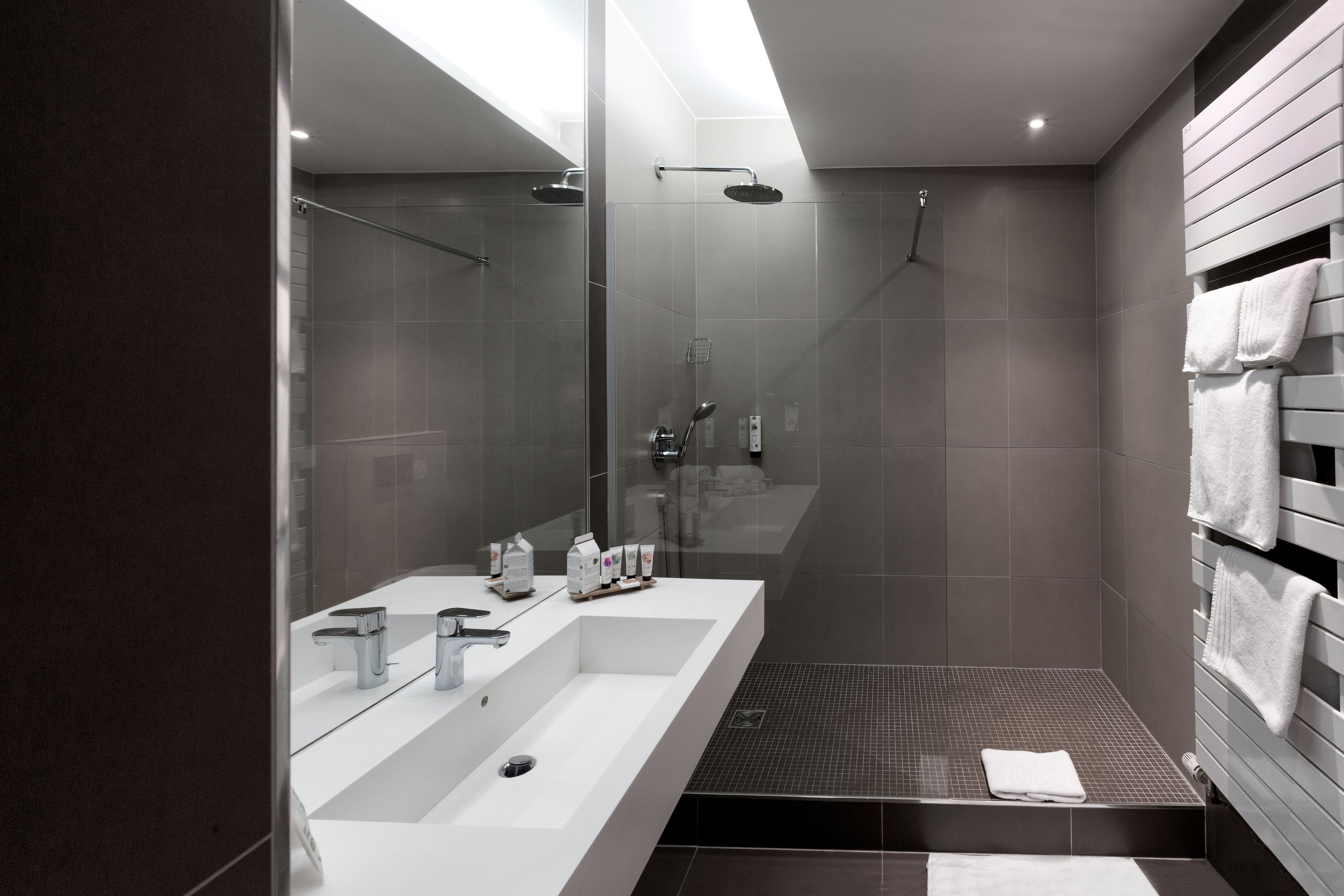 deluxe twin room | bathroom | shower, hair dryer, towels