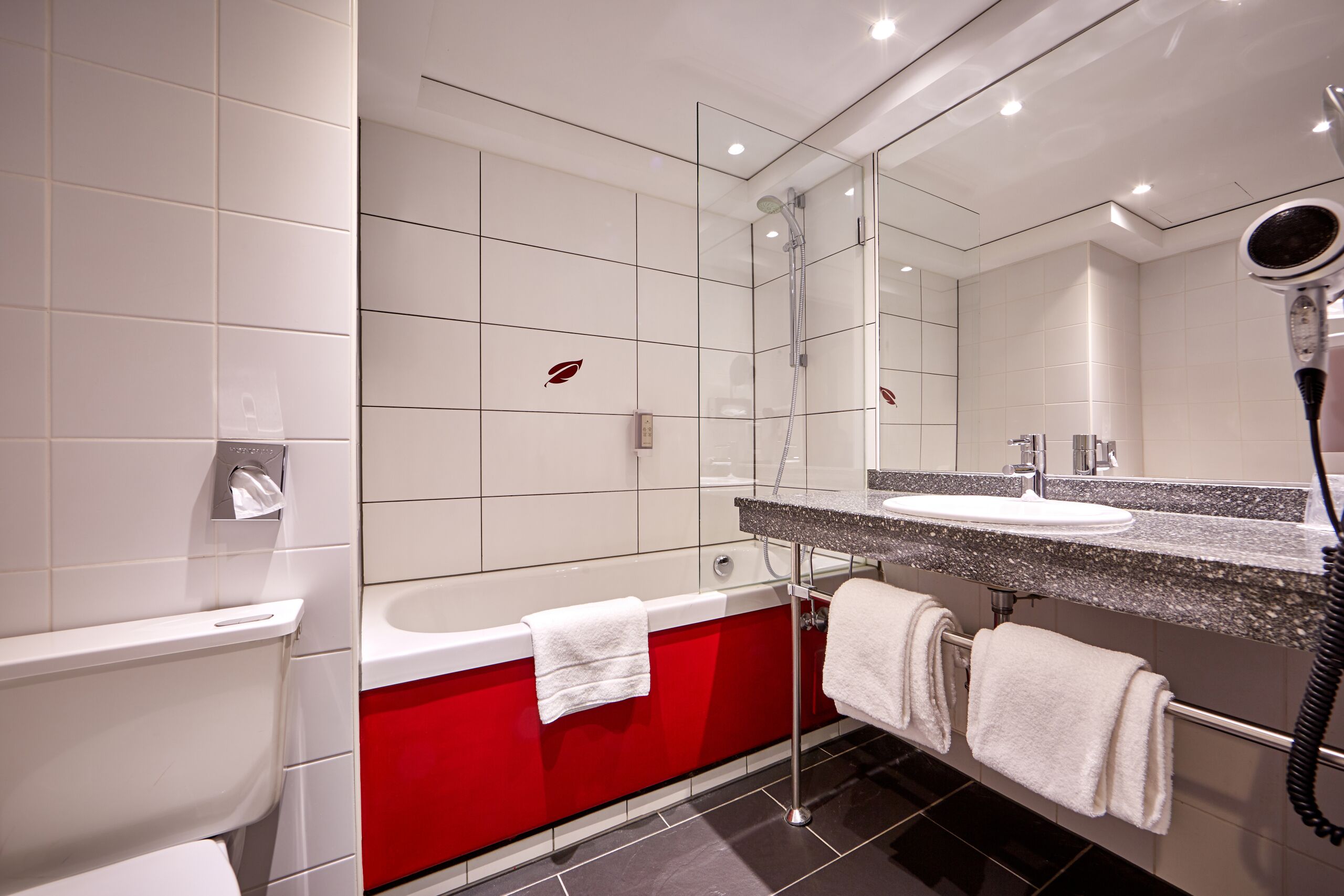 hair dryer, bathrobes, slippers, towels