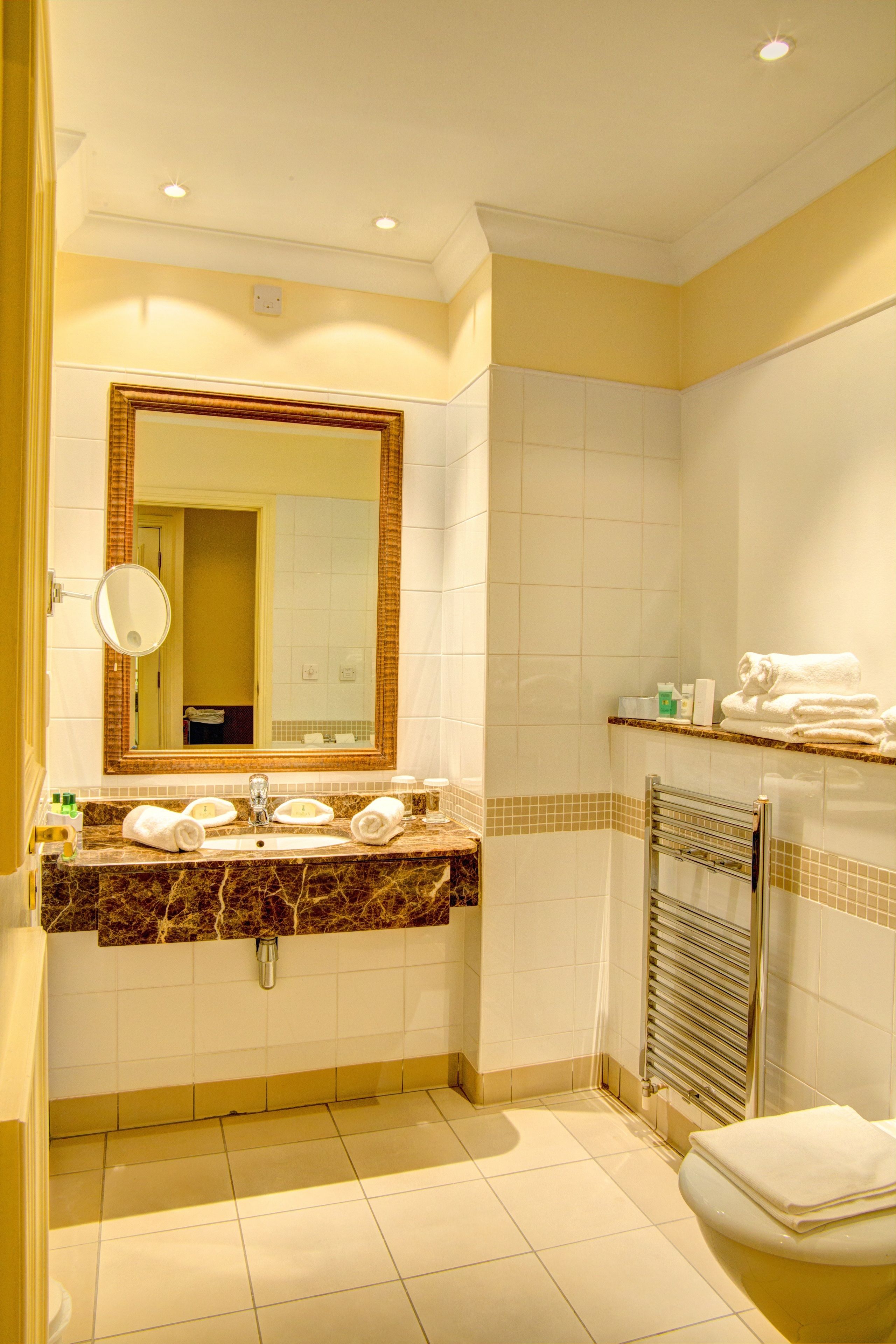 combined shower/bathtub, free toiletries, hair dryer, towels