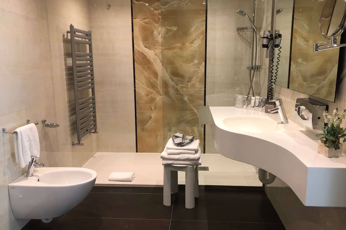 rainfall showerhead, free toiletries, hair dryer, bidet