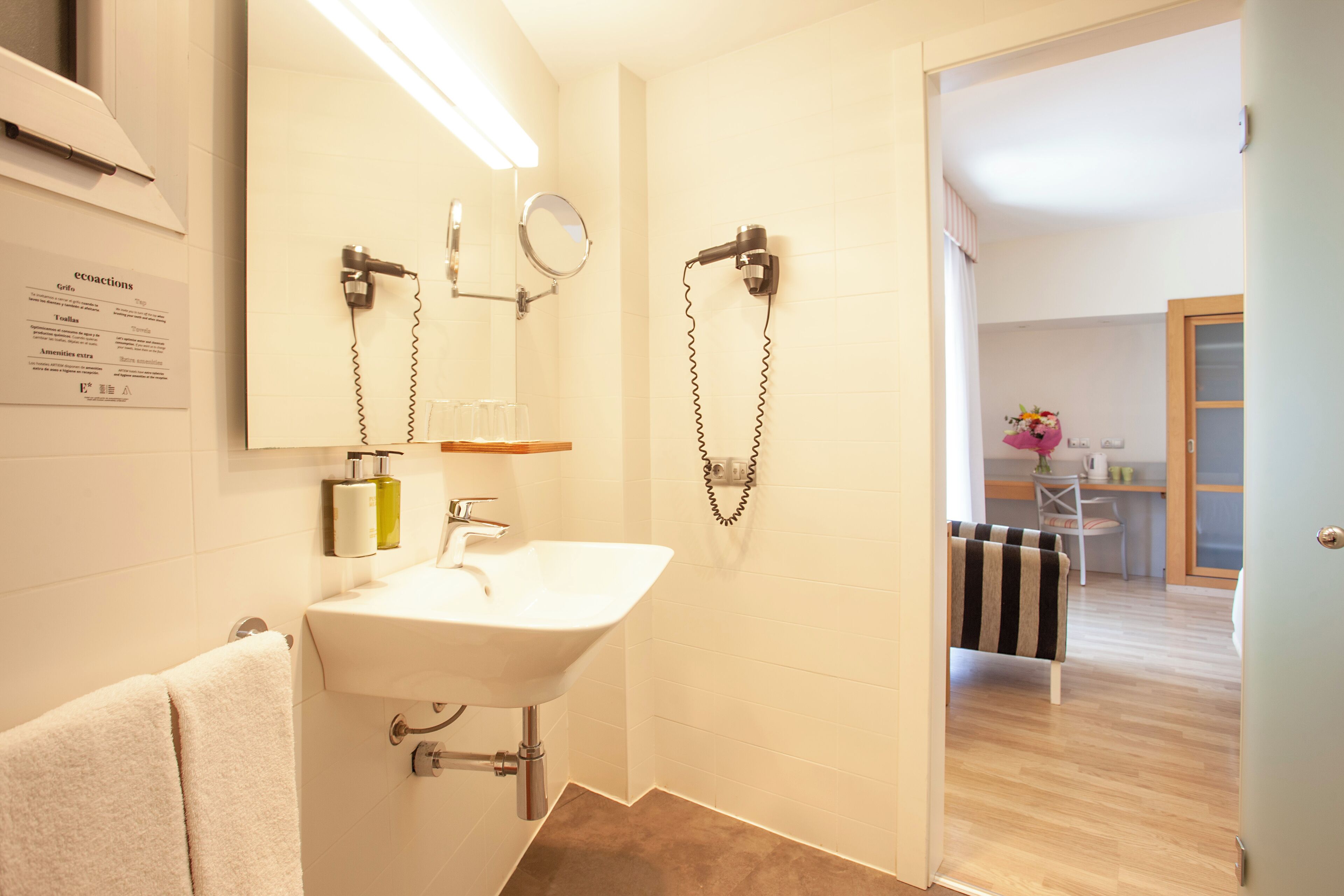 free toiletries, hair dryer, towels