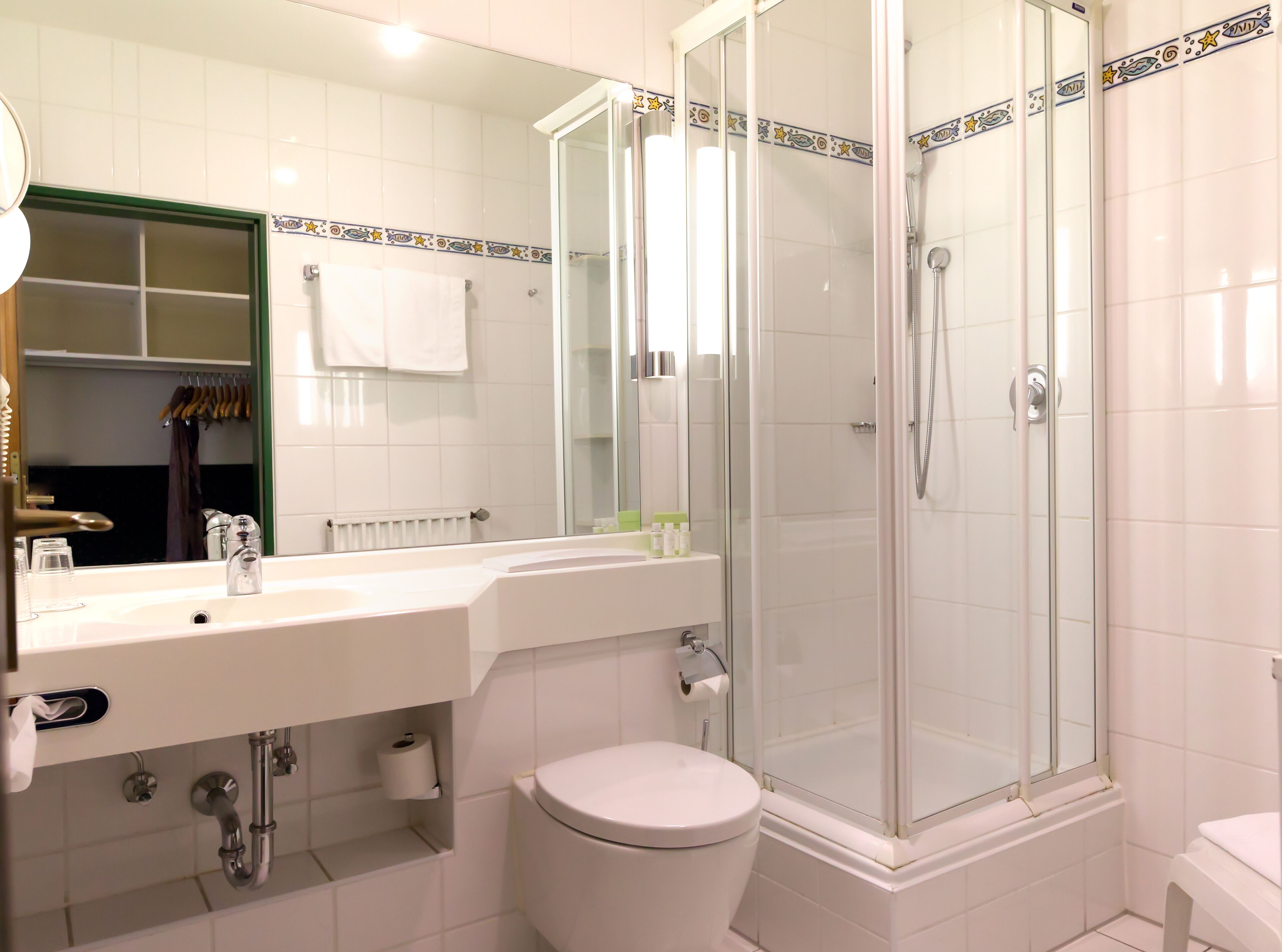 free toiletries, hair dryer, towels