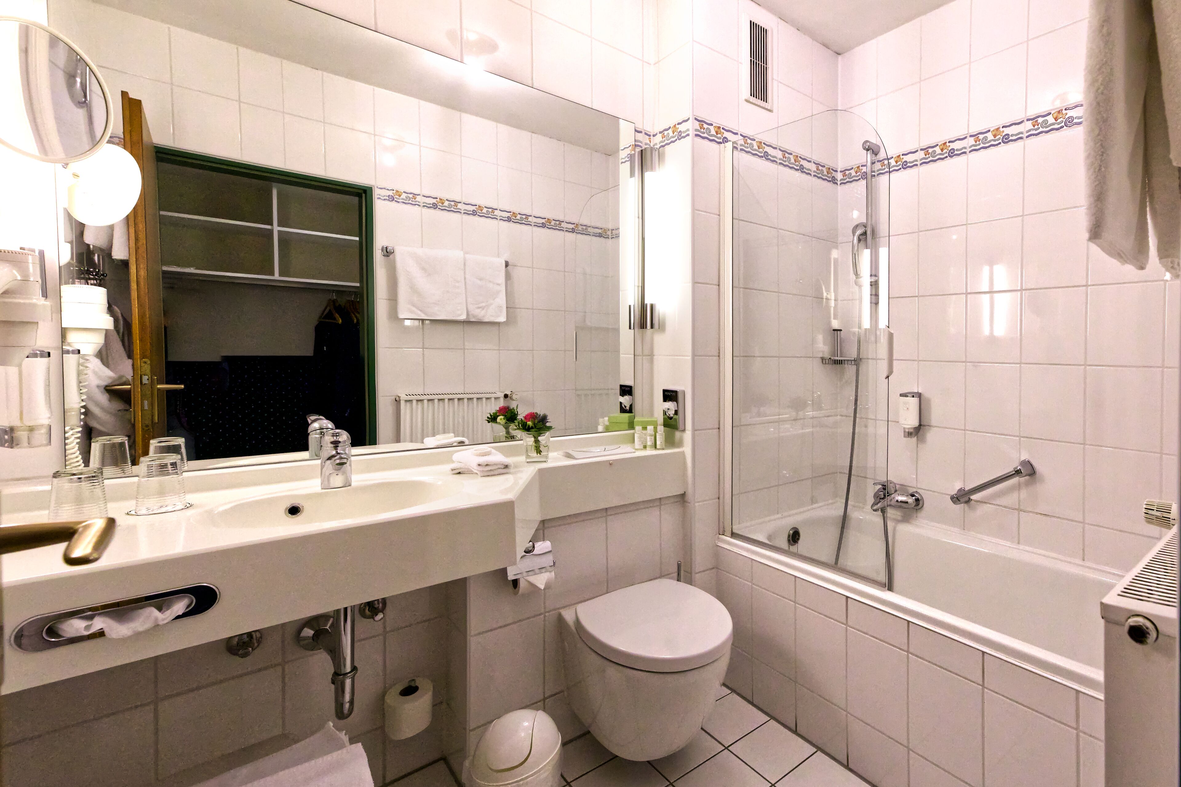 free toiletries, hair dryer, towels