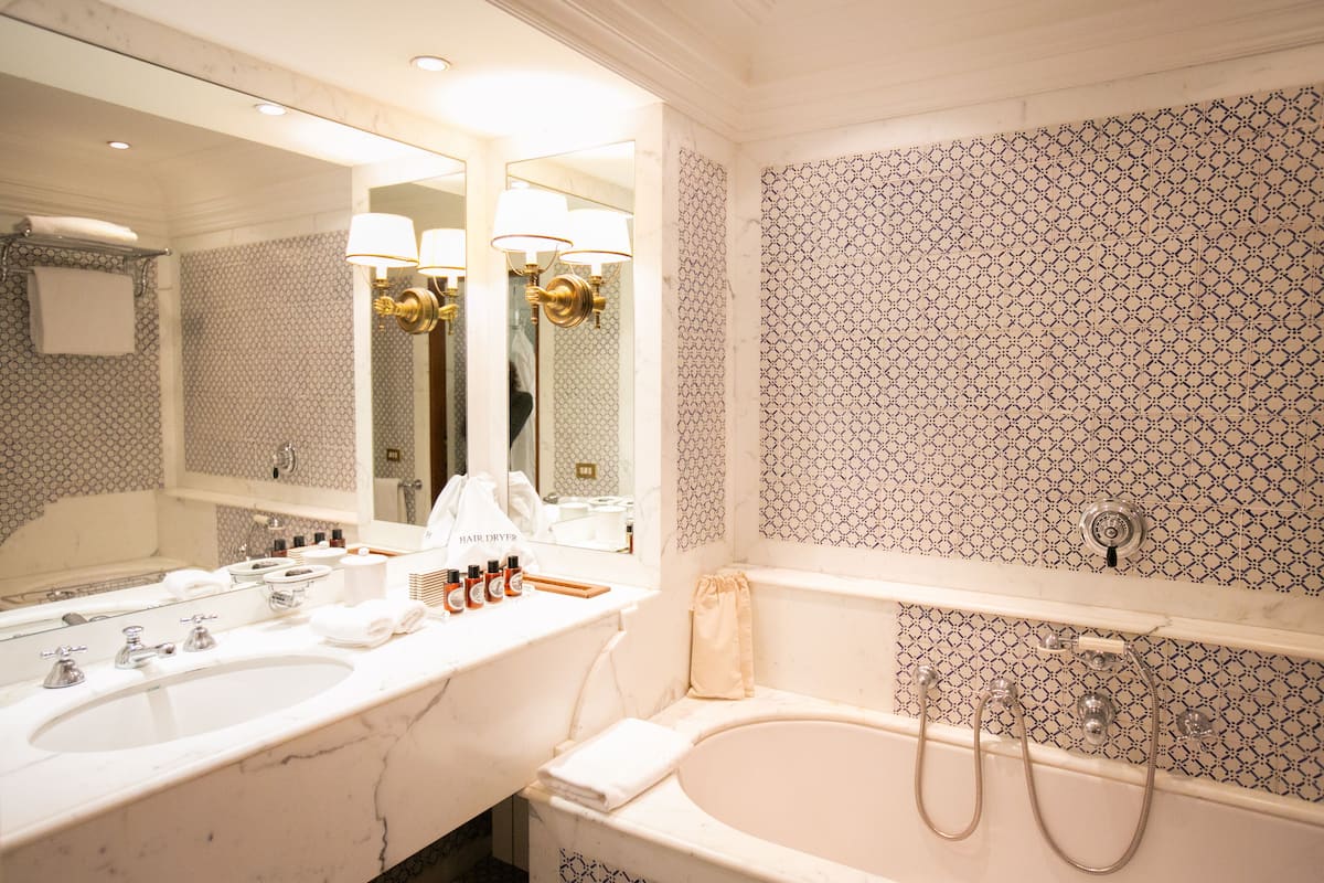 superior room | bathroom | designer toiletries, hair dryer, bathrobes, slippers