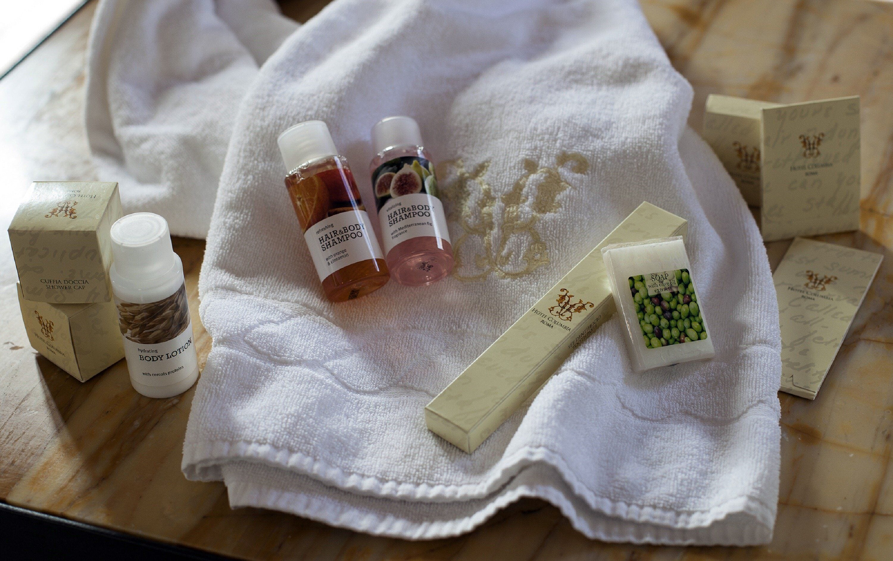 free toiletries, hair dryer, bidet, towels