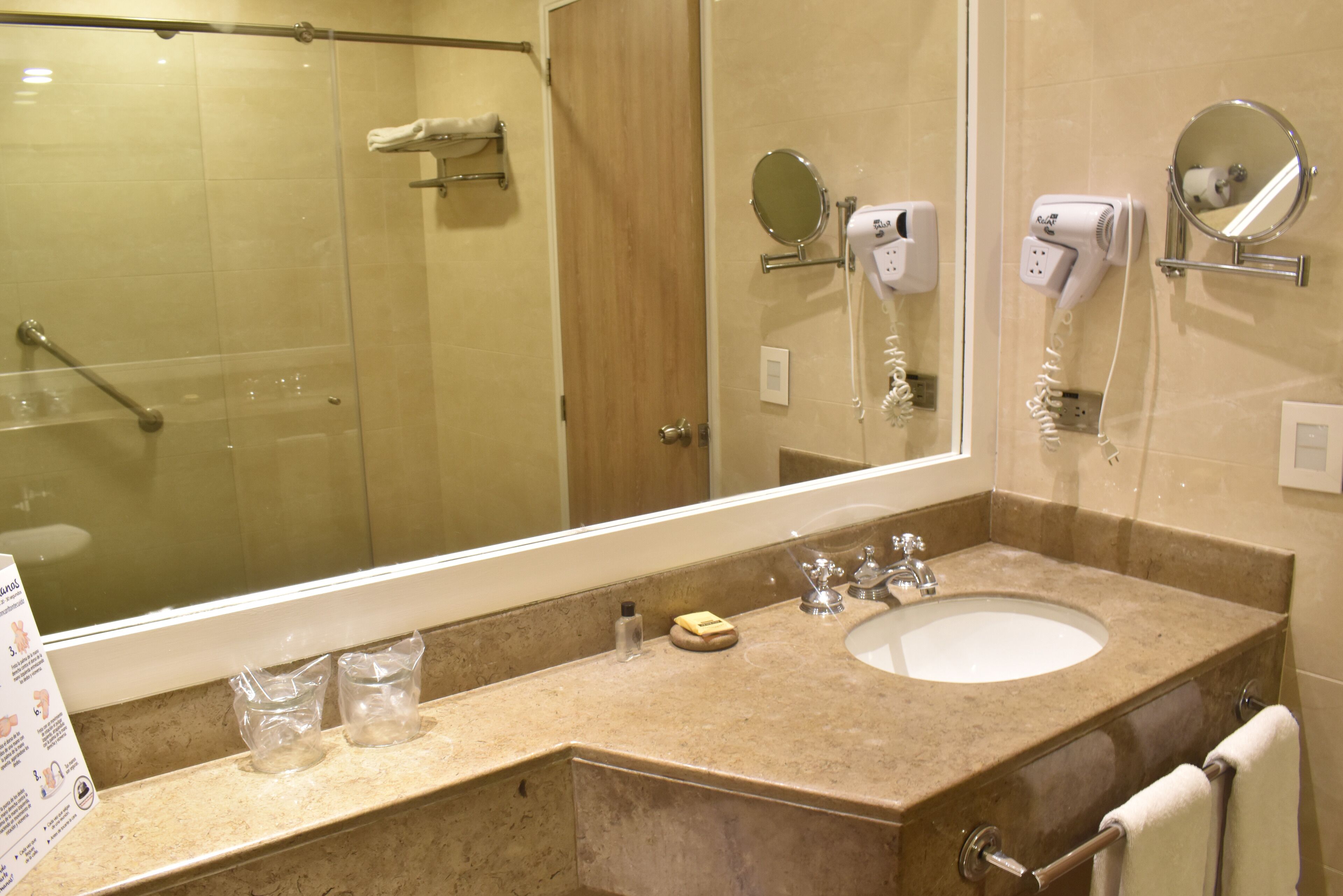 shower, free toiletries, hair dryer, towels