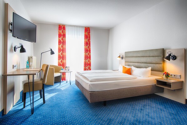 Hypo-allergenic bedding, desk, blackout curtains, soundproofing