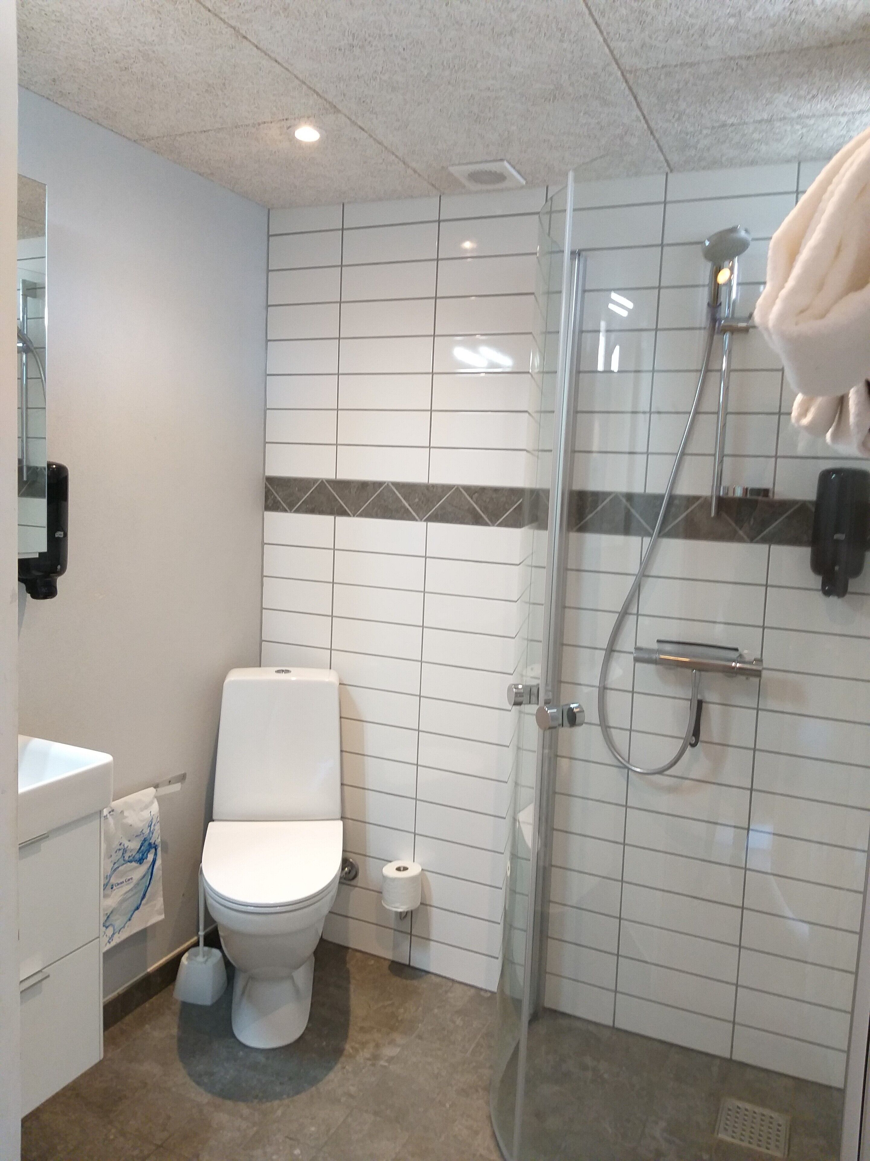 shower, free toiletries, hair dryer, towels