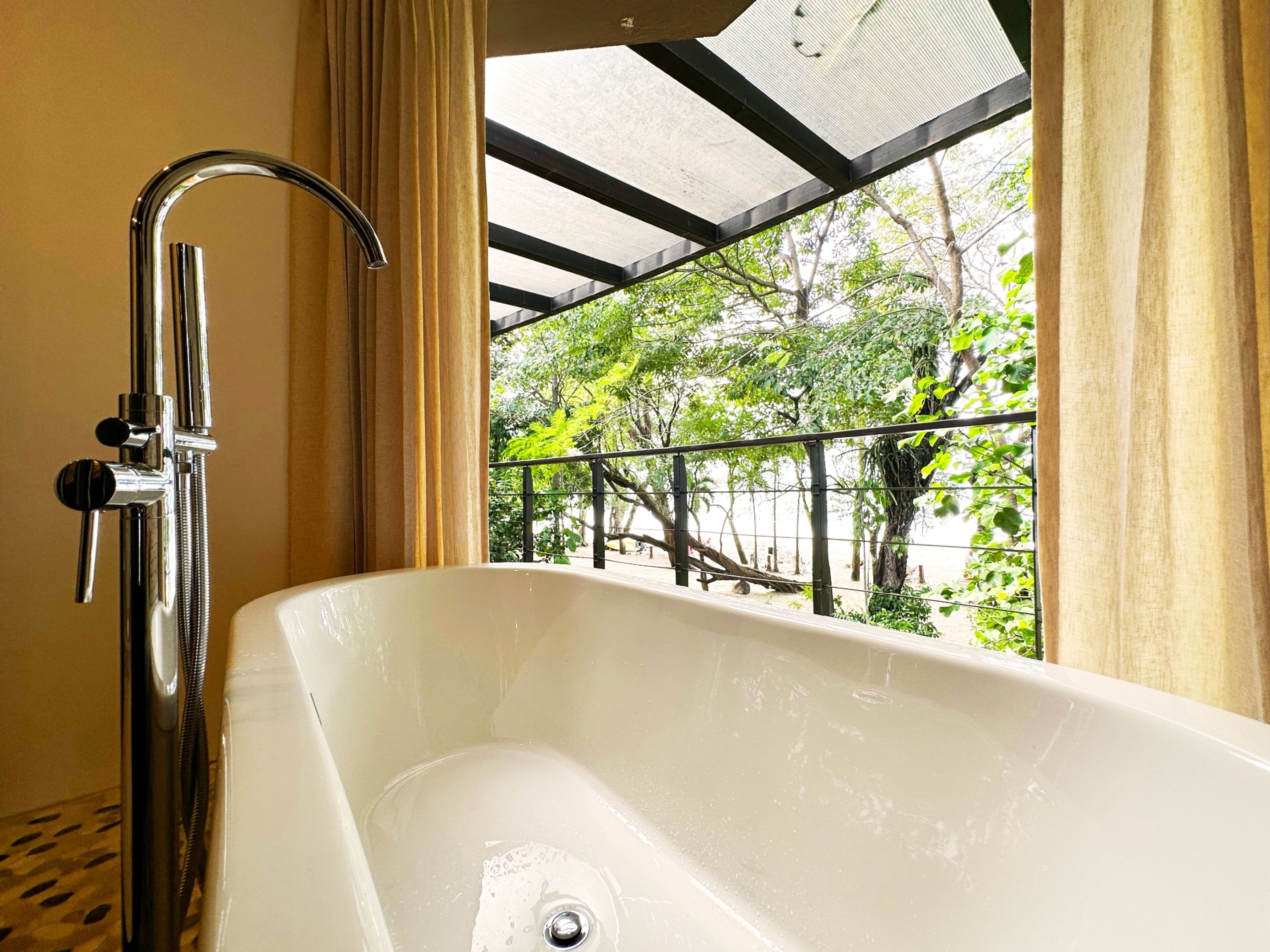 eco-friendly toiletries, hair dryer, towels, shampoo