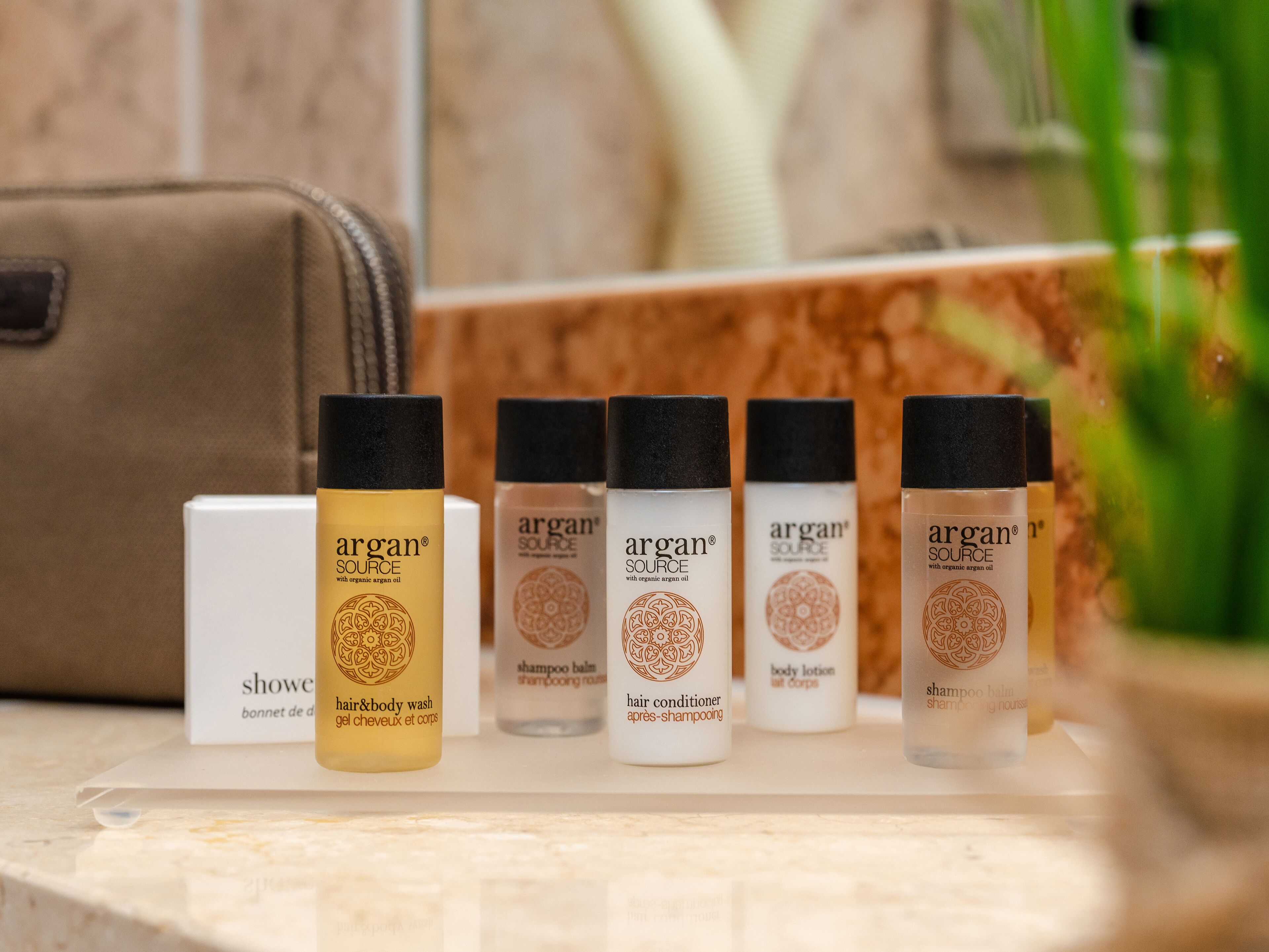 free toiletries, hair dryer, towels