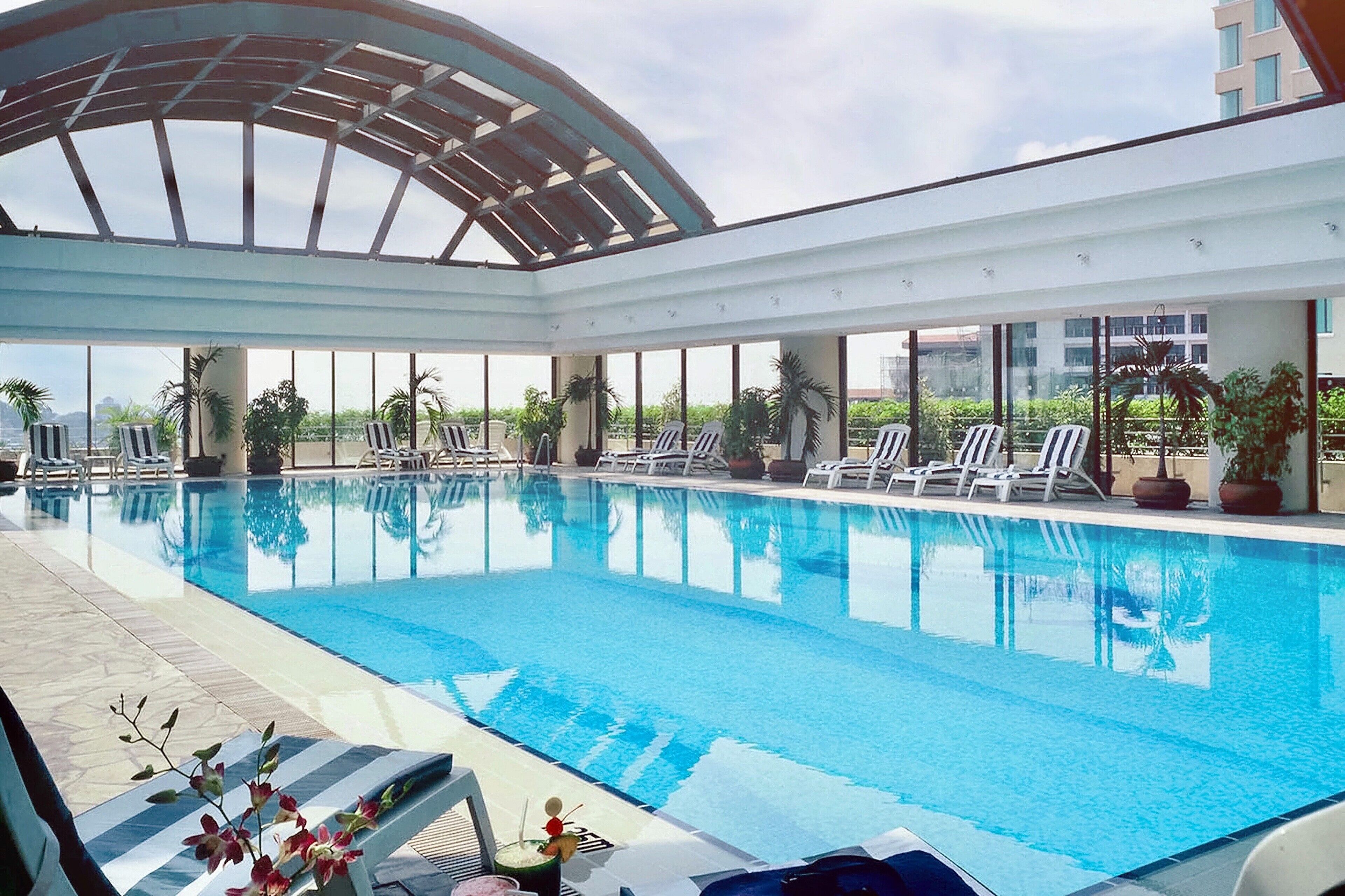 indoor pool, pool loungers