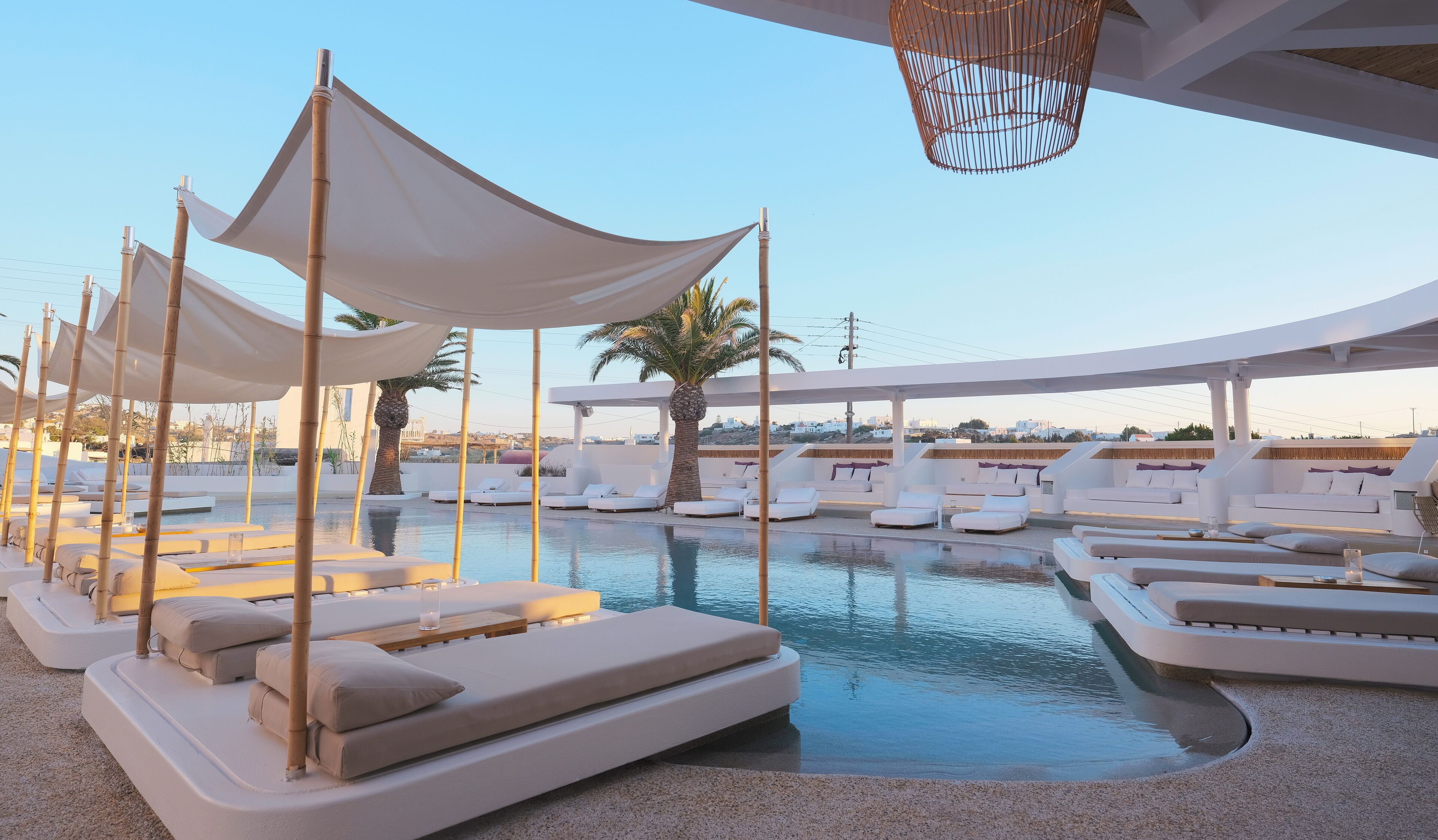 outdoor pool, pool loungers