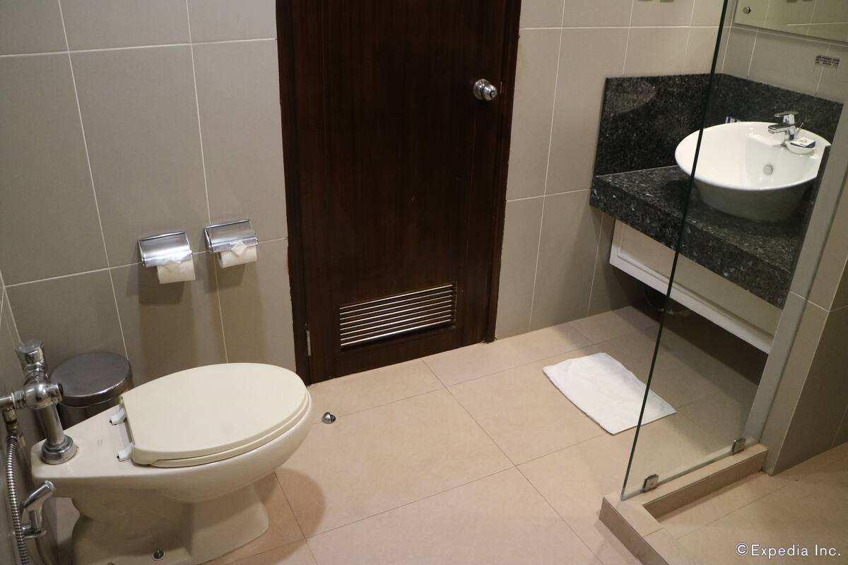 shower, free toiletries, hair dryer, slippers