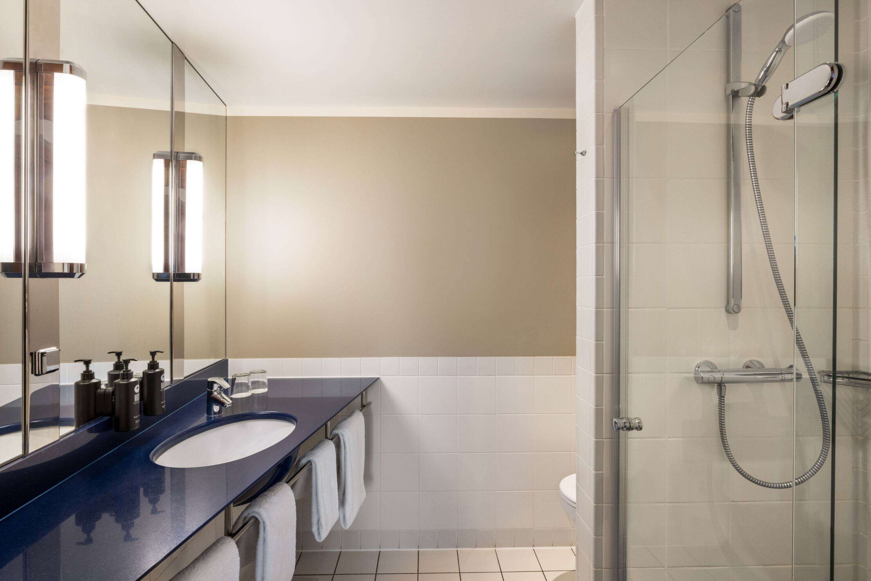 free toiletries, hair dryer, towels