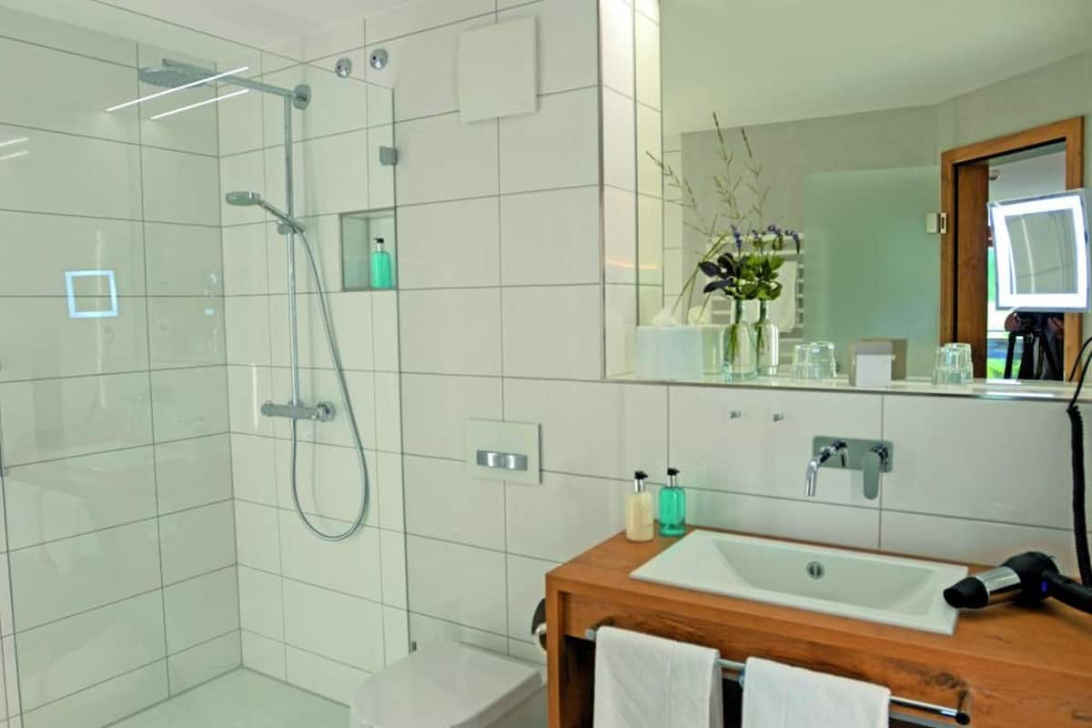 free toiletries, hair dryer, bathrobes, towels