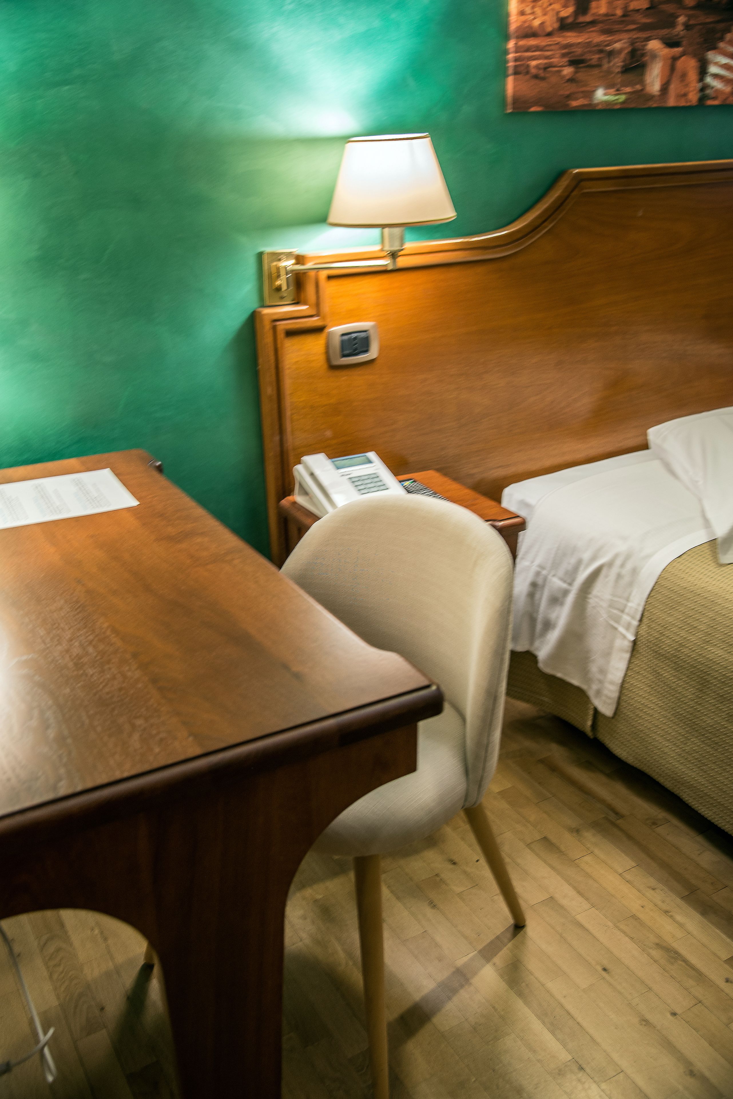 Desk, free WiFi, bed sheets