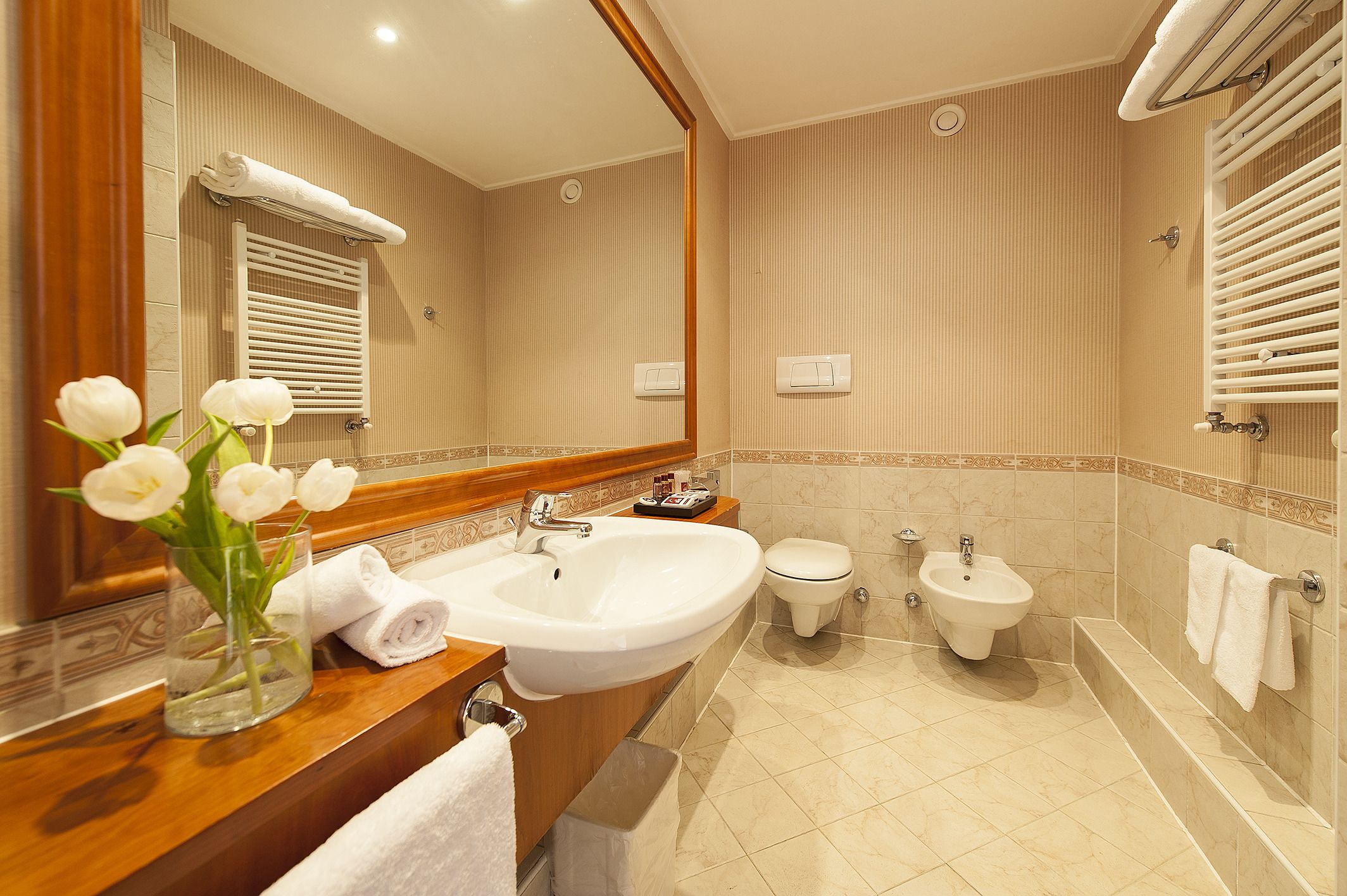 free toiletries, hair dryer, slippers, bidet