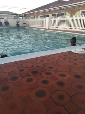 Outdoor pool, sun loungers