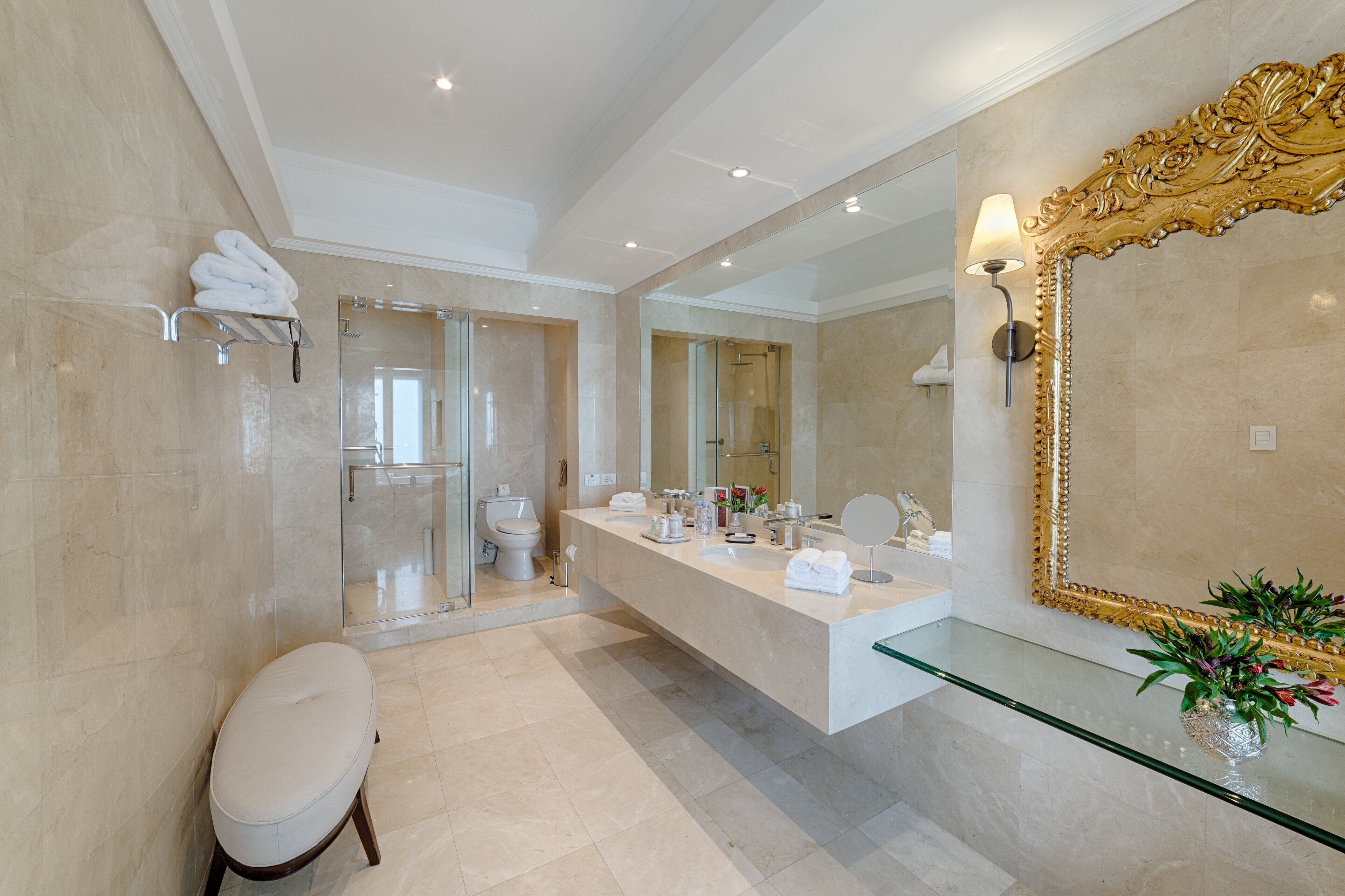 country club suite golf view | bathroom | free toiletries, hair dryer, bathrobes, slippers