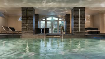 Indoor pool, outdoor pool, sun loungers