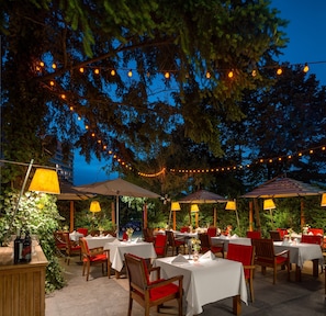 Lunch, dinner served; Mediterranean cuisine, garden views