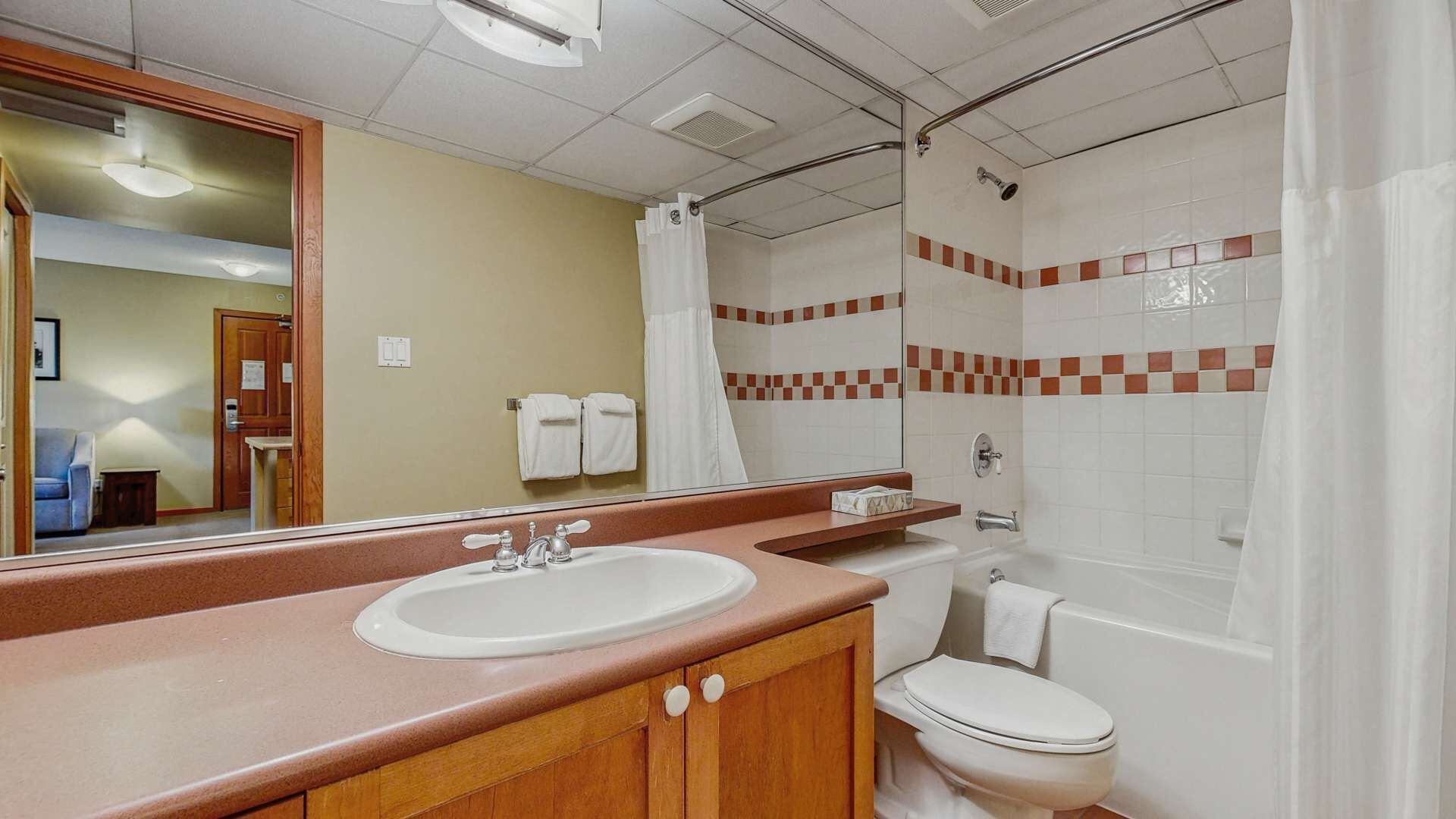 Une salle de bain avec un lavabo, des toilettes et une douche.