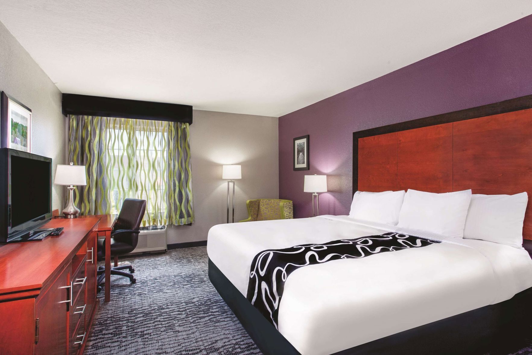 Premium bedding, desk, blackout drapes, iron/ironing board