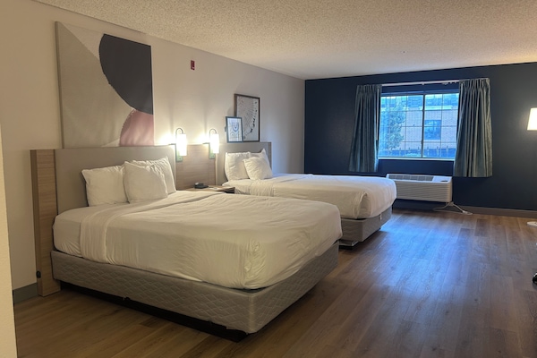 Standard Room, 2 Queen Beds, Non Smoking | Desk, laptop workspace, blackout drapes, iron/ironing board
