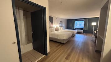 Standard Room, 2 Queen Beds, Non Smoking | Desk, laptop workspace, blackout curtains, iron/ironing board