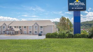 Ein Gebäude des Microtel Inn by Wyndham mit Parkplatz und Grünfläche davor.