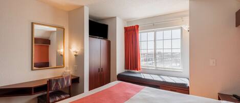 Desk, free WiFi, bed sheets