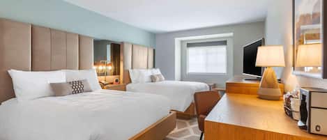 Room, 2 Double Beds, Non Smoking | Pillowtop beds, desk, laptop workspace, blackout drapes