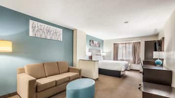 Desk, blackout drapes, soundproofing, iron/ironing board