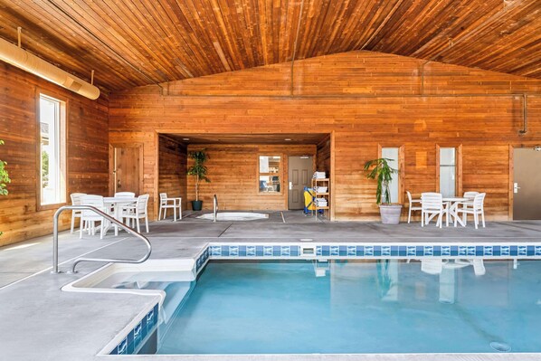 Indoor pool, open 8:00 AM to 10:00 PM, sun loungers