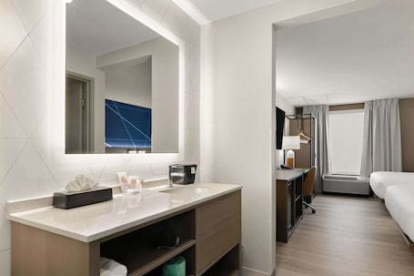 Desk, laptop workspace, blackout drapes, iron/ironing board. Comfort Inn Conroe