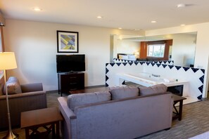 Premium bedding, pillowtop beds, desk, laptop workspace