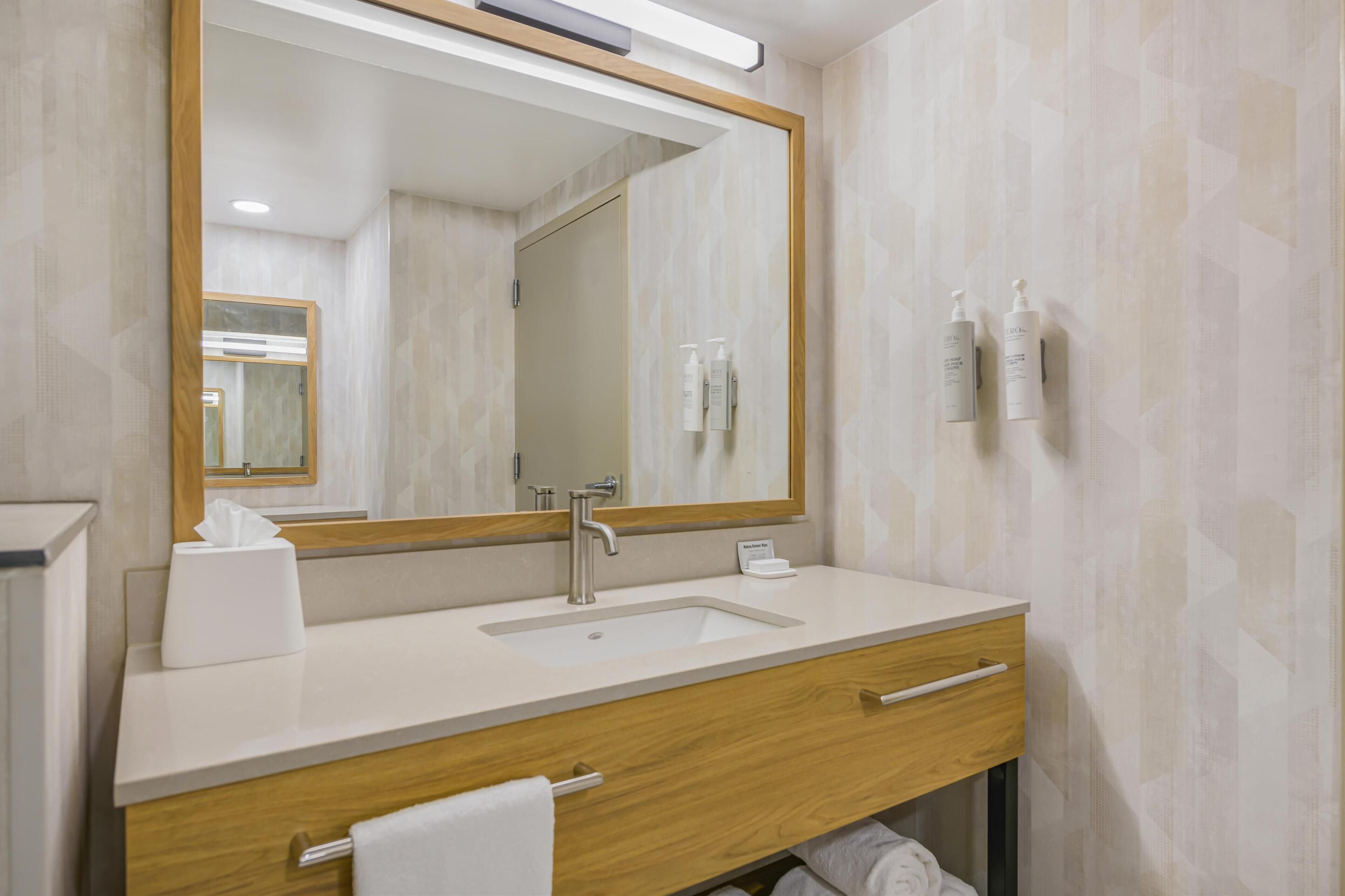 free toiletries, hair dryer, towels