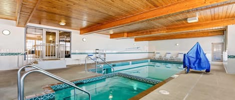 Indoor pool, open 6:00 AM to 10:00 PM, sun loungers