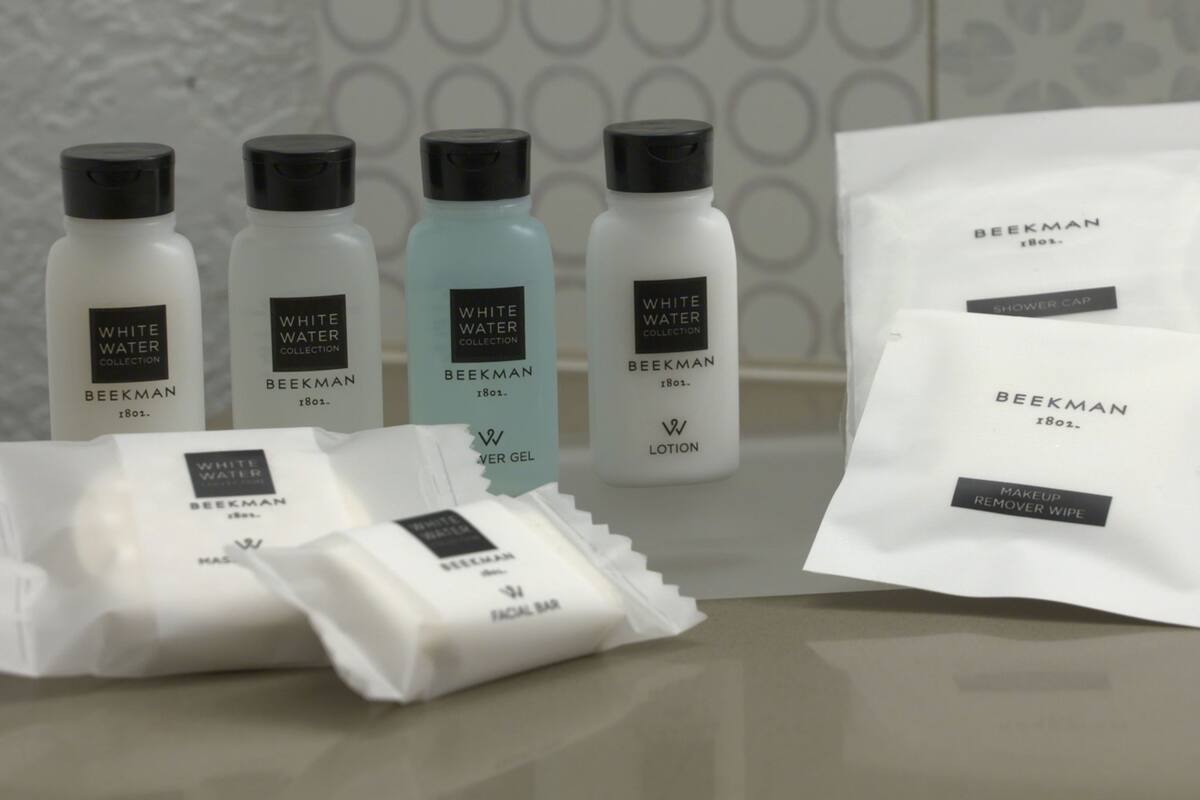 free toiletries, hair dryer, towels, soap