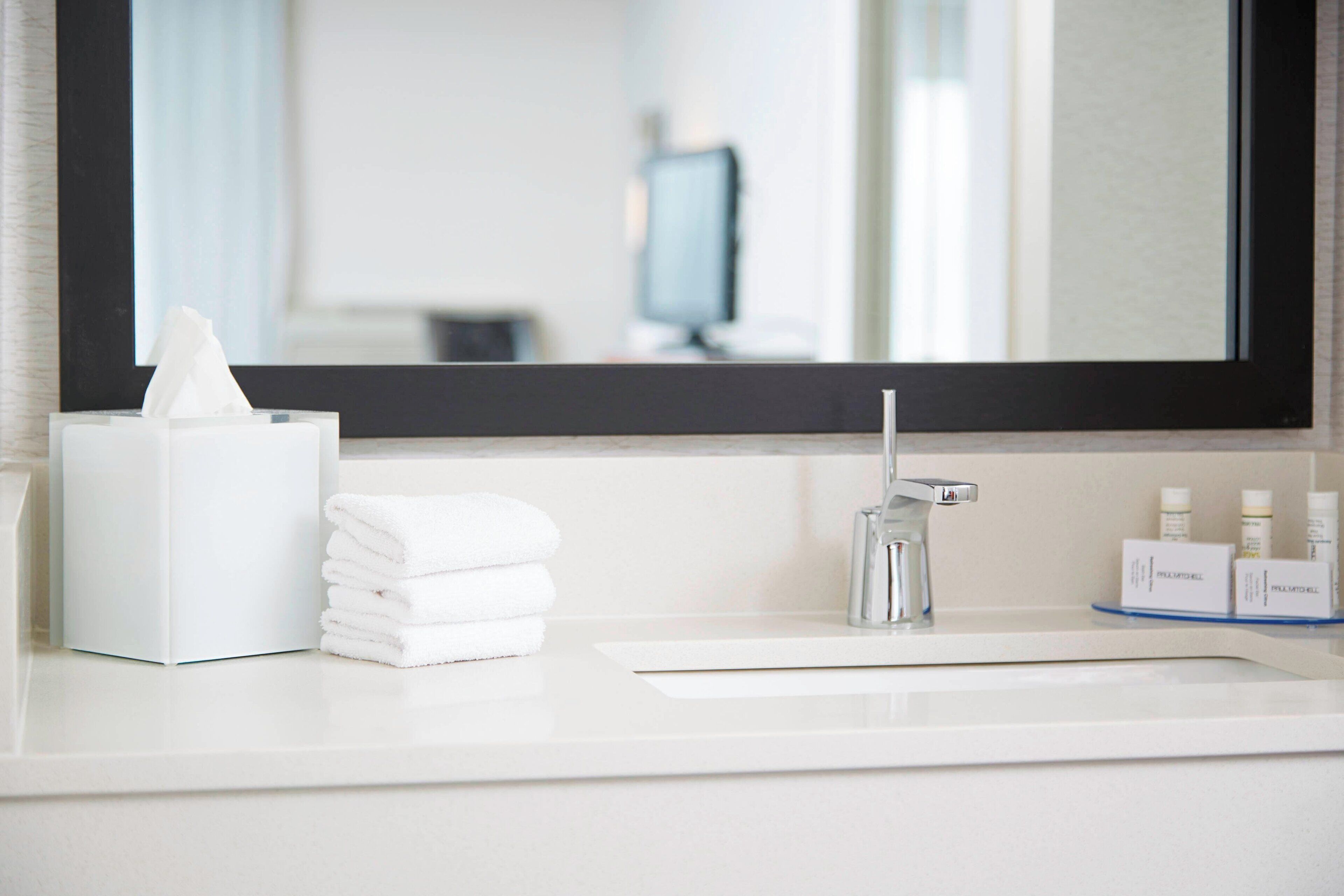 combined shower/bathtub, free toiletries, hair dryer, towels