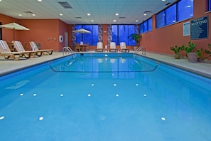 Indoor pool, open 9 AM to 10 PM, sun loungers