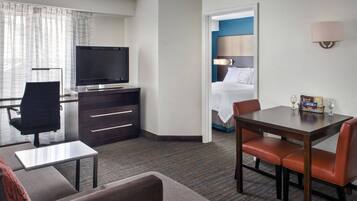 Premium bedding, desk, blackout drapes, iron/ironing board