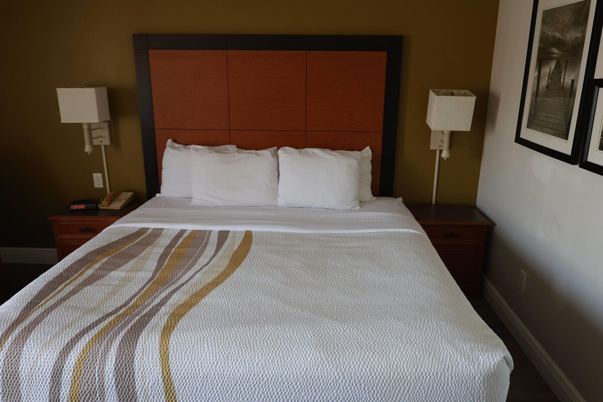 Premium bedding, down comforters, desk, blackout drapes
