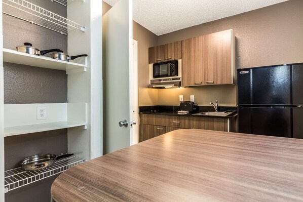 Fridge, microwave, coffee/tea maker